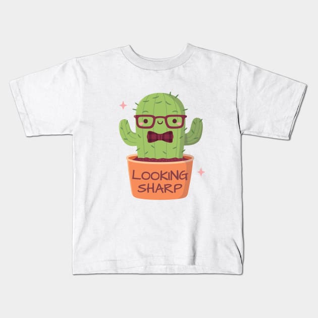 Cute Cactus Looking Sharp Pun Kids T-Shirt by rustydoodle